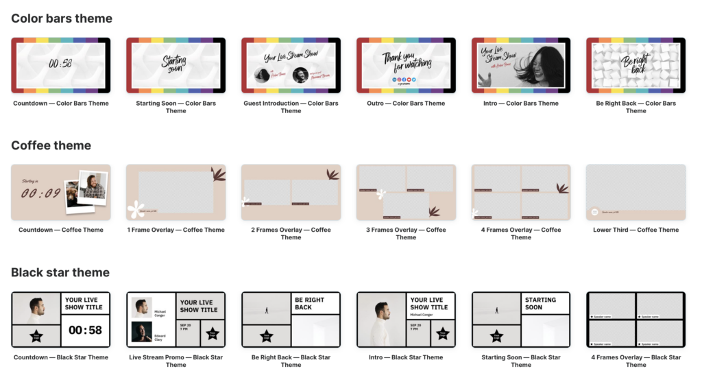 Temas de plantillas de transmisión en vivo de Wave.video