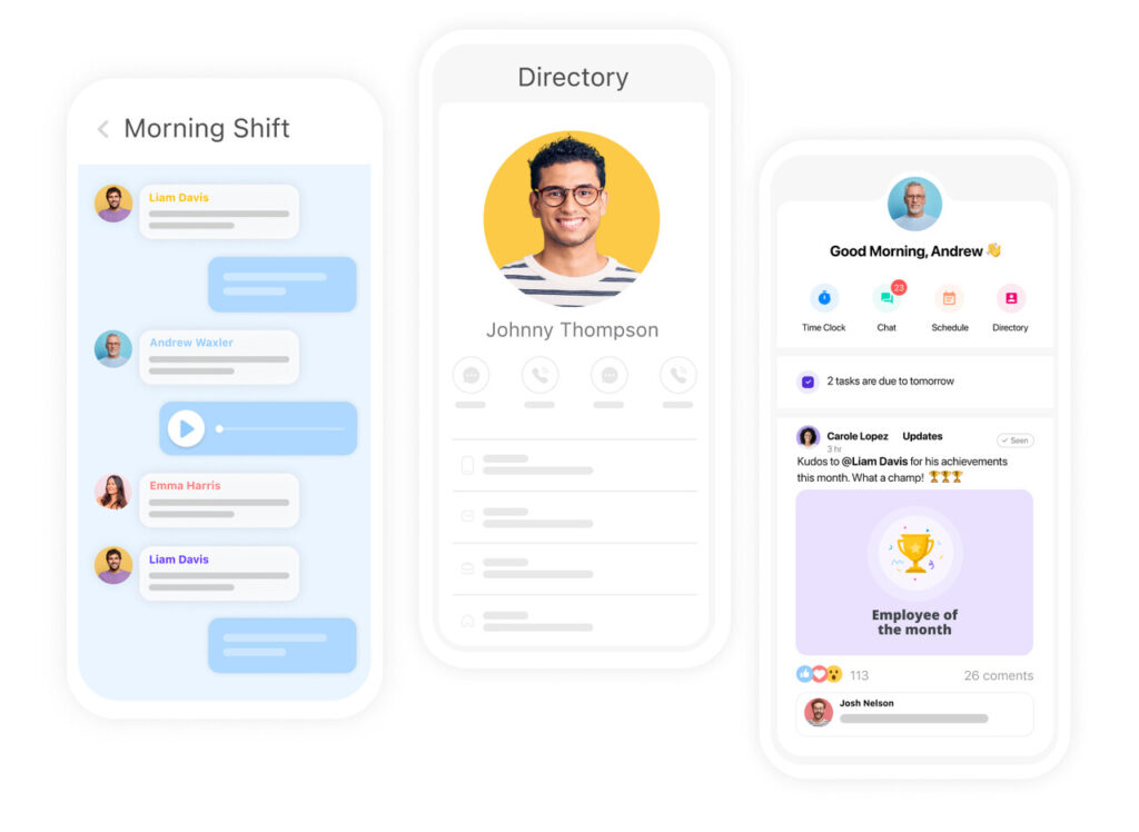 显示 Connecteam 内部通信功能的插图