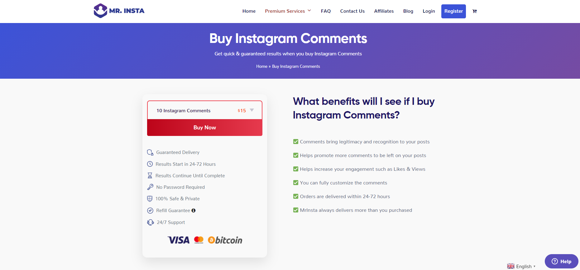 先生。 Insta - 购买自定义 Instagram 评论