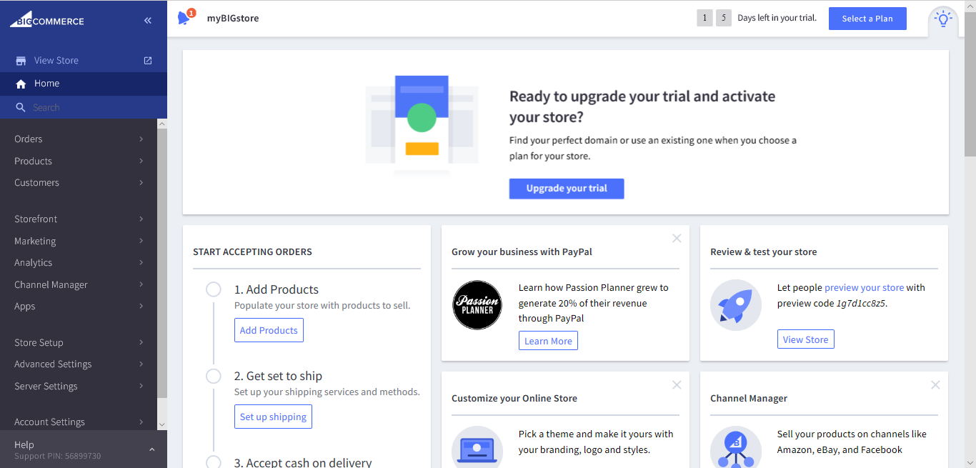 Dashboard di BigCommerce