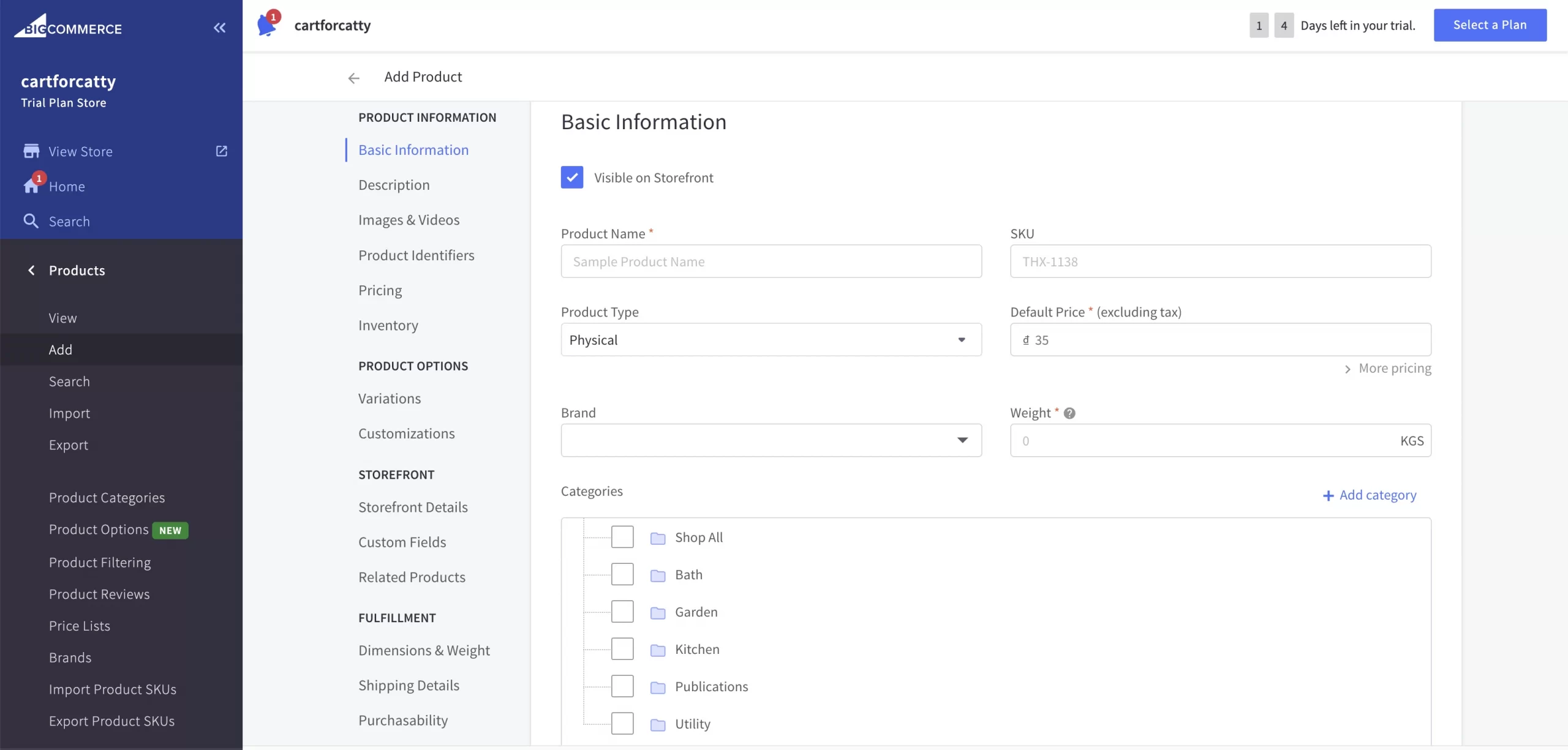 Hinzufügen von BigCommerce-Produkten