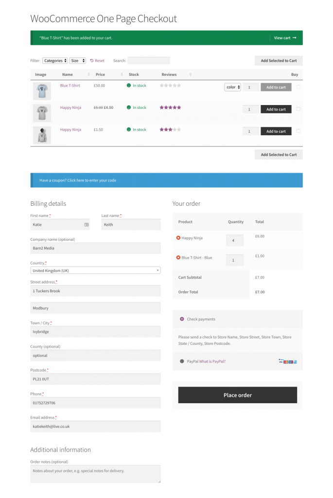 Checkout de uma página do WooCommerce