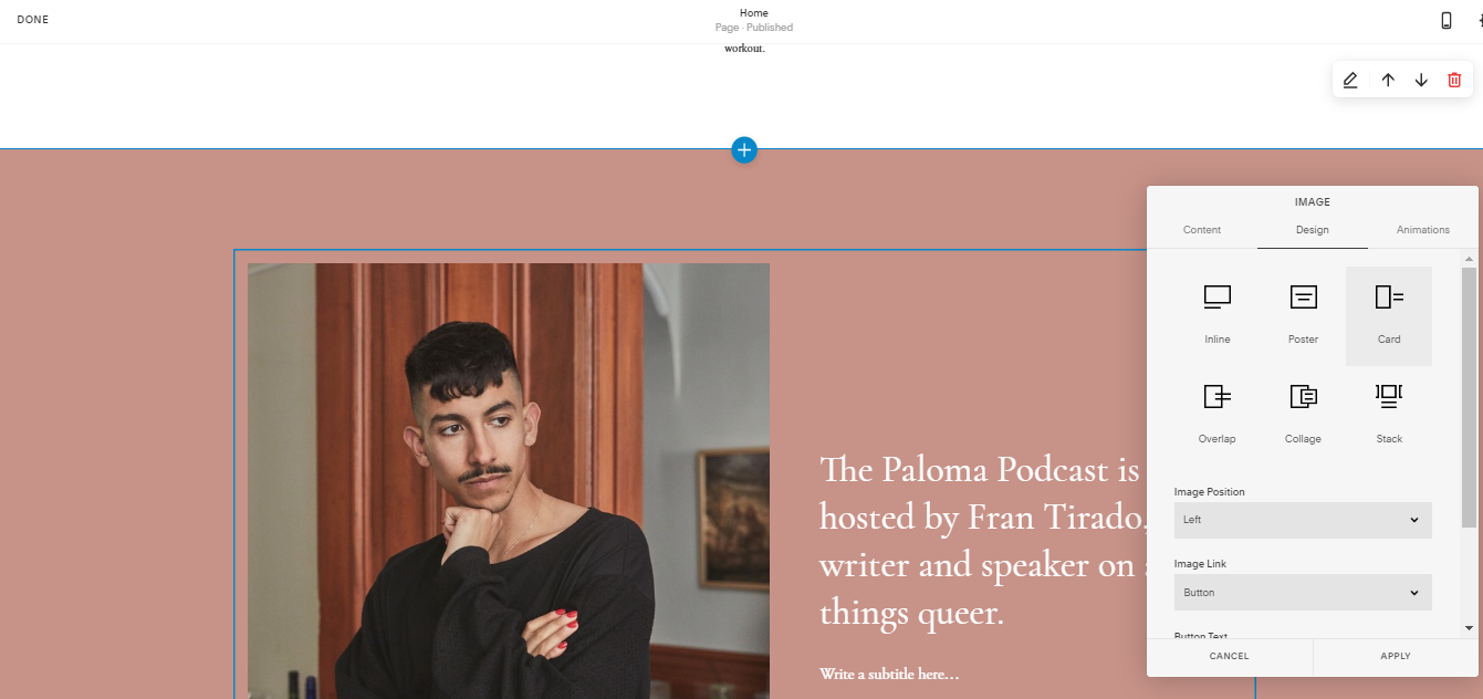 Ferramenta de seção de página Squarespace