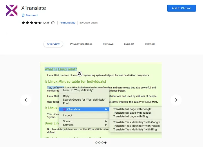 xtranslate для Chrome