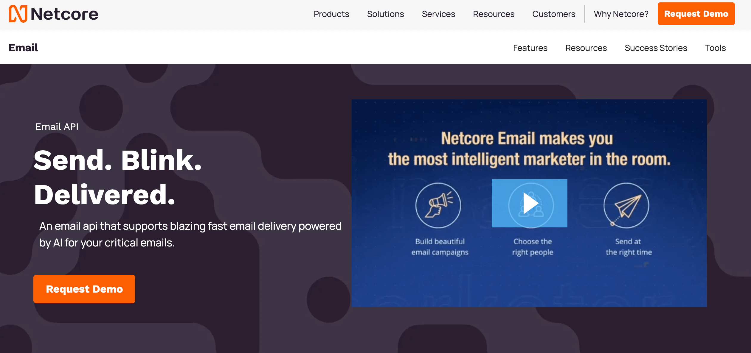 Netcore 電子メール API ホームページ