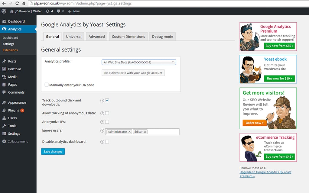 google-analytics-wordpress-settings