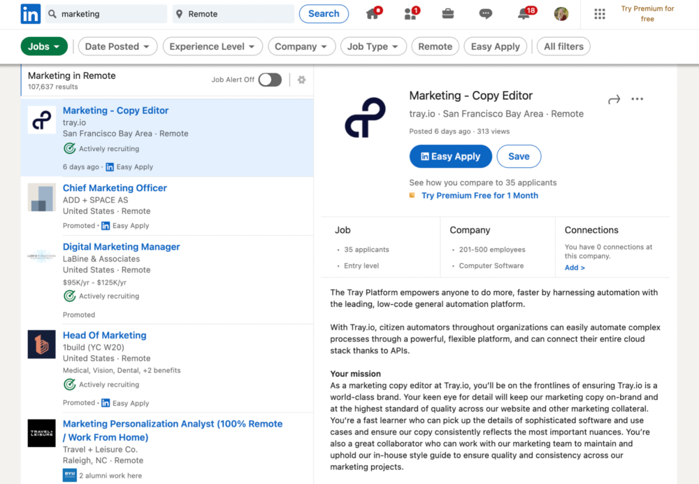Trabajos de Marketing Remoto - linkedin