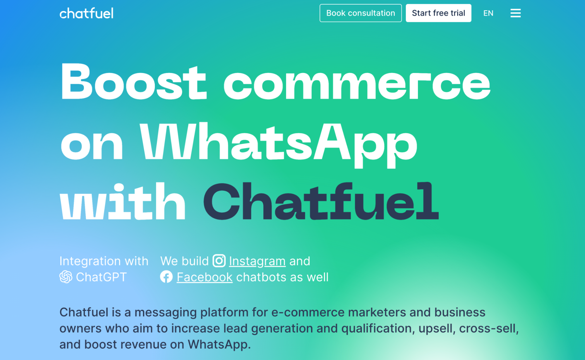 chatfuel.com ホームページのスクリーンショット