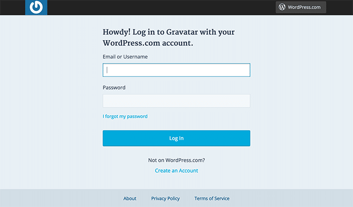 تسجيل الدخول في Gravatar