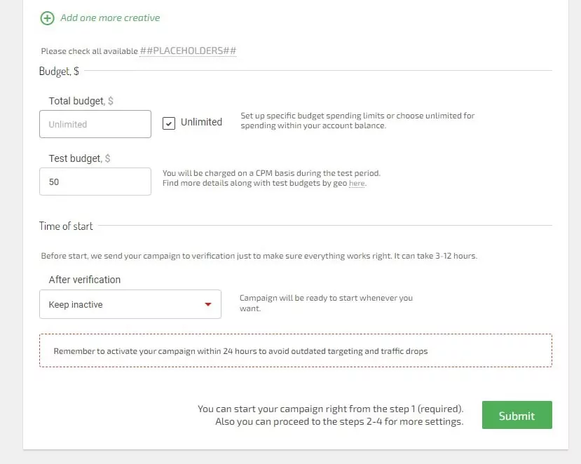 Allgemeine Einstellungen Kampagnenansicht iii
