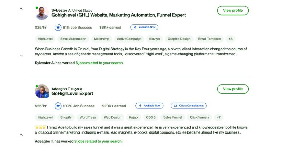 GoHighLevel Upwork Концерт