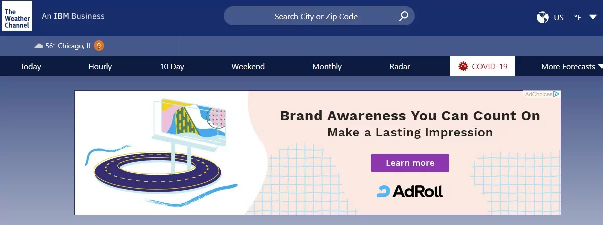 Web sitesinde görüntülü reklam örneği