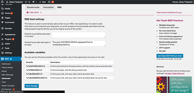 เลย์เอาต์โดยมู่เล่ เพิ่มประสิทธิภาพฟีด RSS การตั้งค่าฟีด RSS WordPress