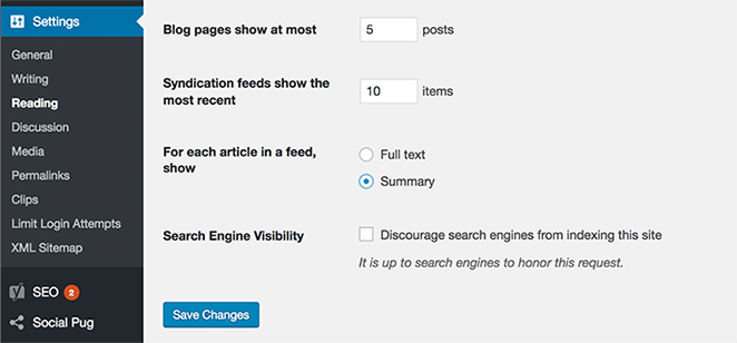 เลย์เอาต์โดยมู่เล่ เพิ่มประสิทธิภาพฟีด RSS ภาพหน้าจอการตั้งค่าสรุป RSS
