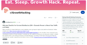 Subreddit r/GrowthHacking ma ponad 42 000 członków i znajduje się w 3% największych społeczności Reddit pod względem wielkości