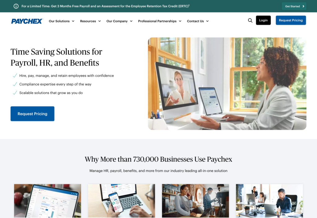 Paychex Flex web sayfasının ekran görüntüsü