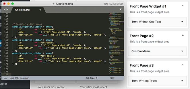 플라이휠에 의한 레이아웃 제네시스 자식 테마 위젯 영역 코드 워드프레스 사용자 정의