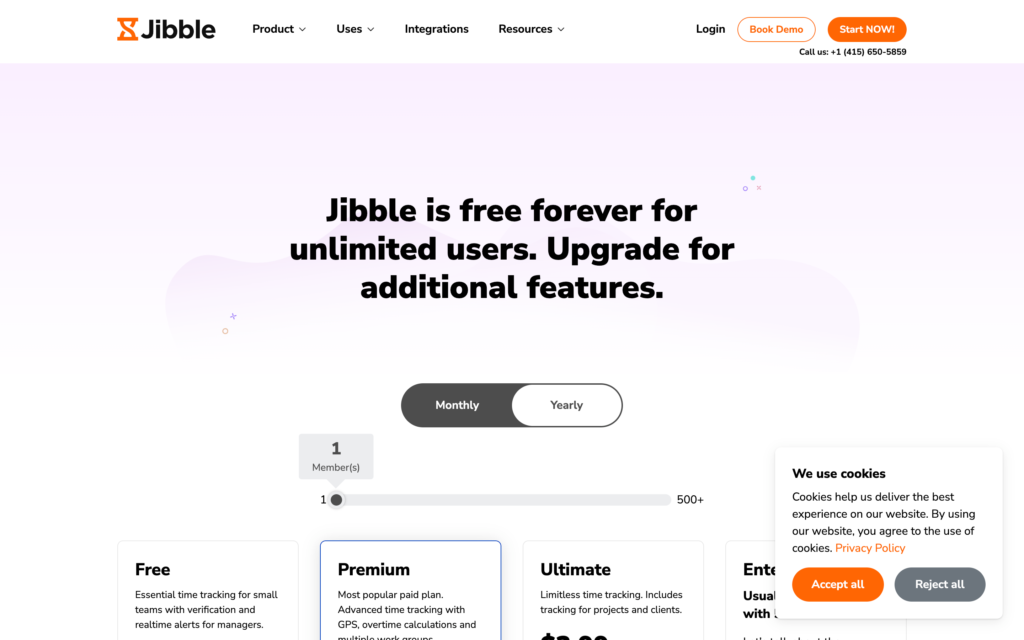 Screenshot della pagina web Jibble