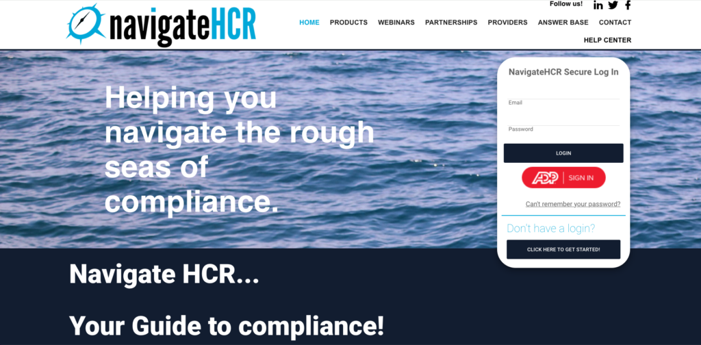 Nawiguj na stronie głównej zrzutu ekranu HCR