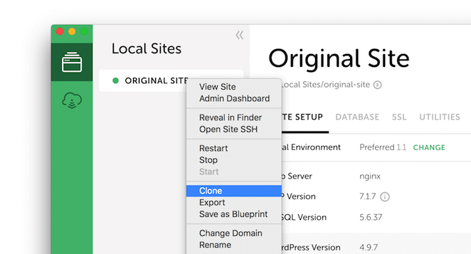 volan ile düzen wordpress web sitesi nasıl klonlanır sağ tıklama klon menüsü açılır penceresi