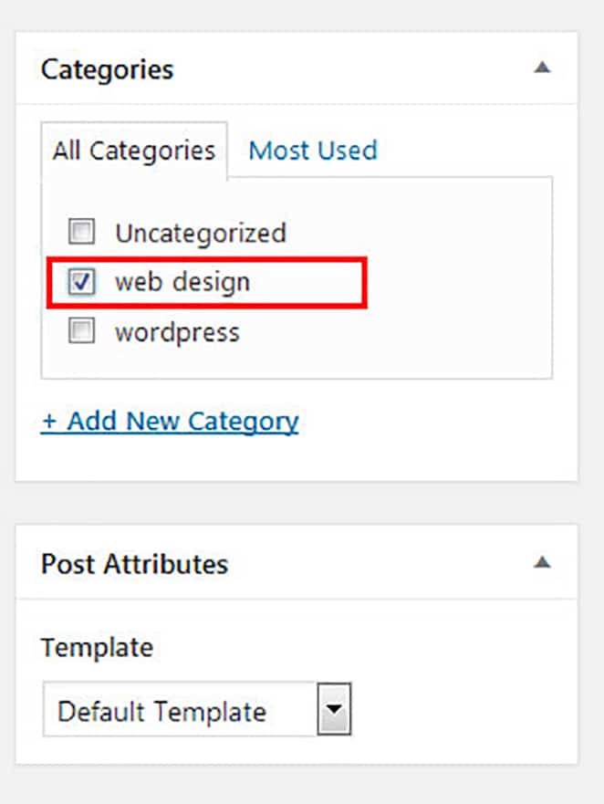 aggiornamento della barra laterale di wordpress in base alle categorie web design selezionate