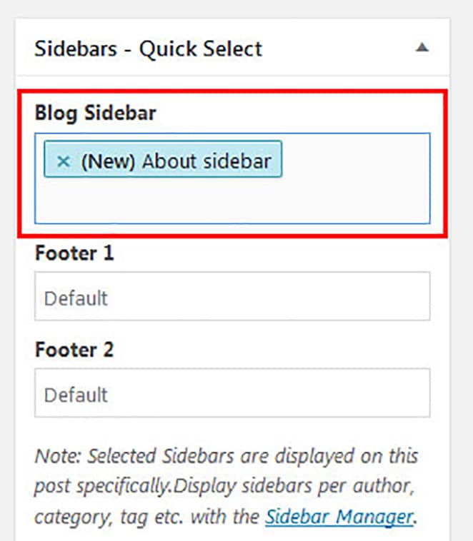 nuova barra laterale wordpress selezionata in base a post e pagine