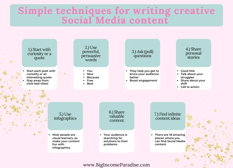 Técnicas simples para escribir contenido creativo para redes sociales - por Big Income Paradise