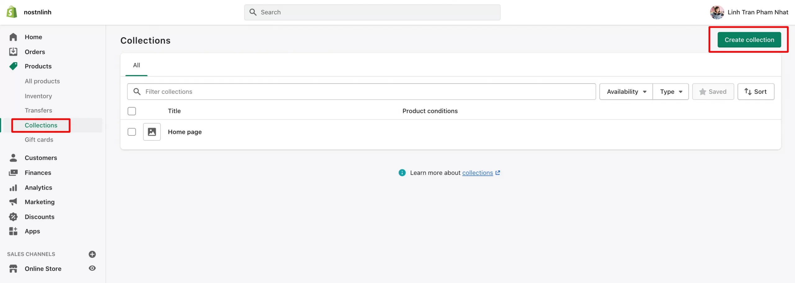 Shopify impuesto sobre las ventas: crear una colección