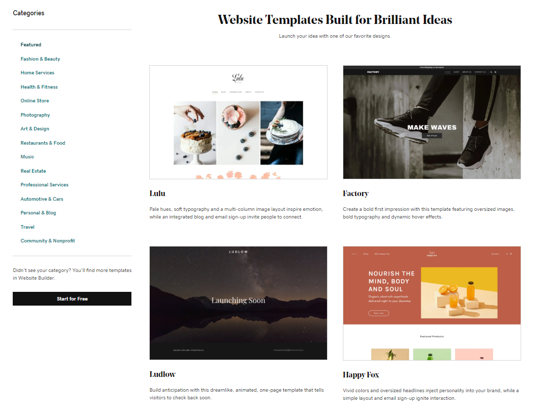 Plantillas de comercio electrónico de GoDaddy