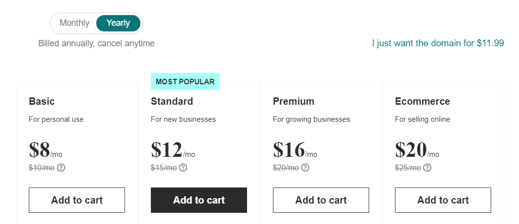 Precios de comercio electrónico de GoDaddy