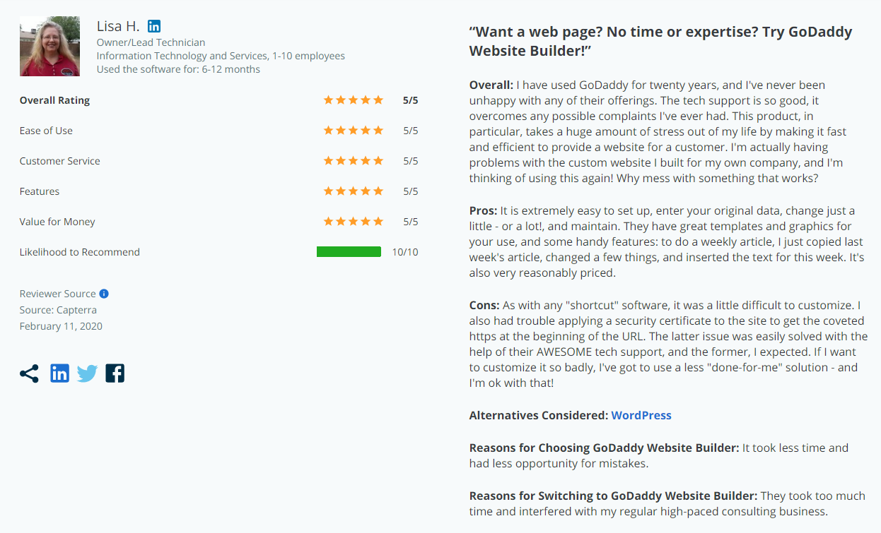 Comentarios de comercio electrónico de GoDaddy