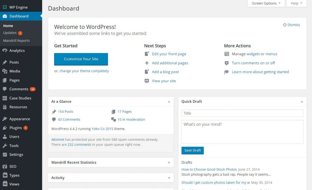 MagentoとWordPress:WordPressダッシュボード