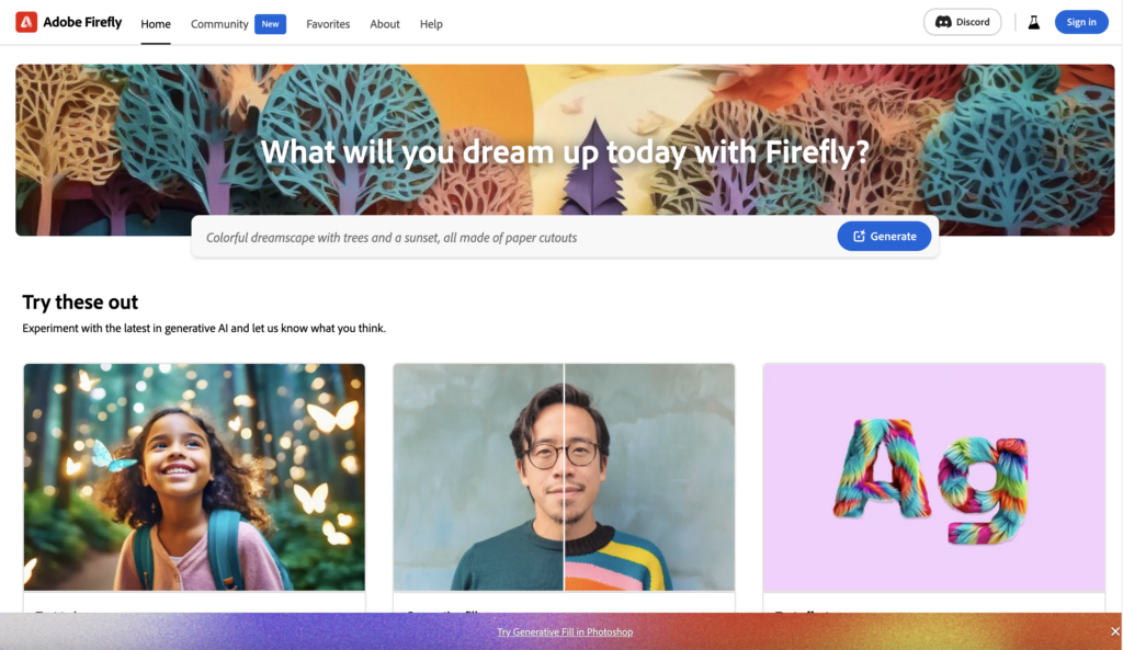 Adobe Firefly ホームページ