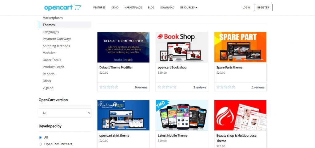 Galeri tema OpenCart (OpenCart vs PrestaShop)