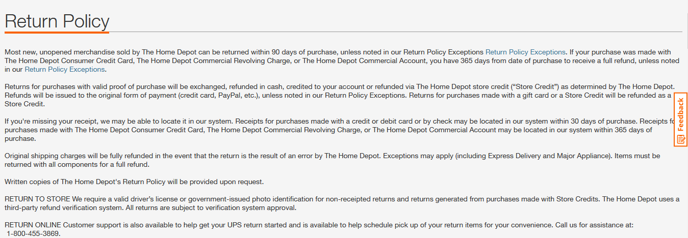 家得宝退货政策