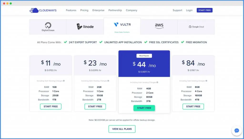 Cloudways Vultr Plans