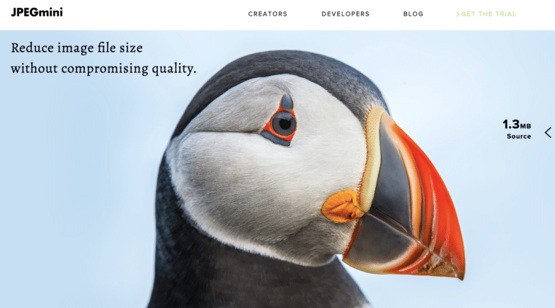 Uma captura de tela do JPEGmini, uma ferramenta de compactação de imagem