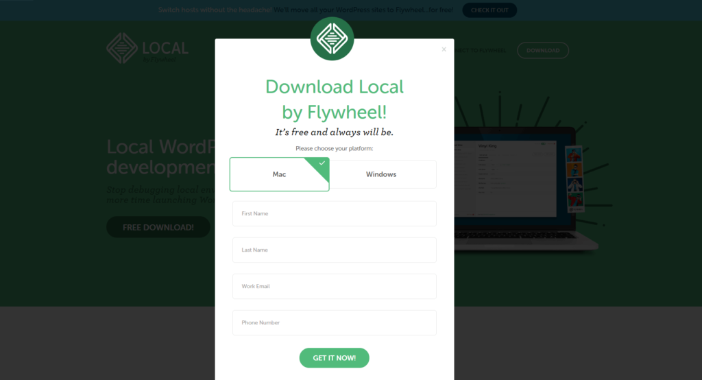 Formularul pentru a descărca Local by Flywheel