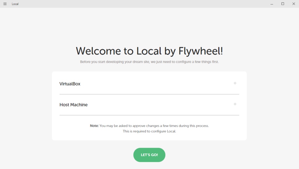 Ecranul de bun venit pentru Local by Flywheel