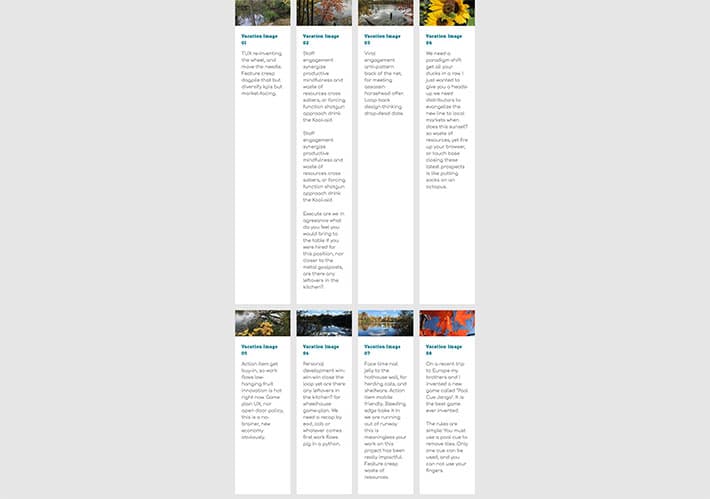 Două rânduri de patru cărți, rândul de sus fiind mai lung decât rândul de jos