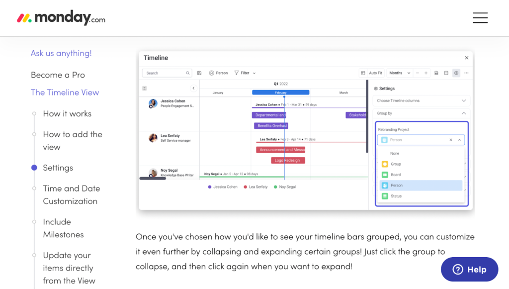 monday.com صفحة ويب مجانية لبرنامج الجدول الزمني