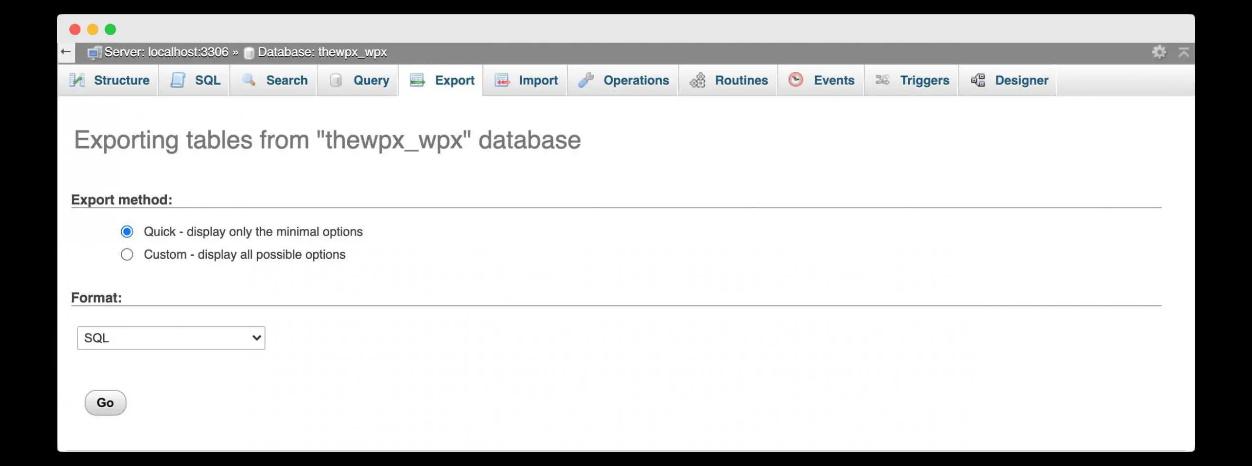 Exporting Database of Dummy Website