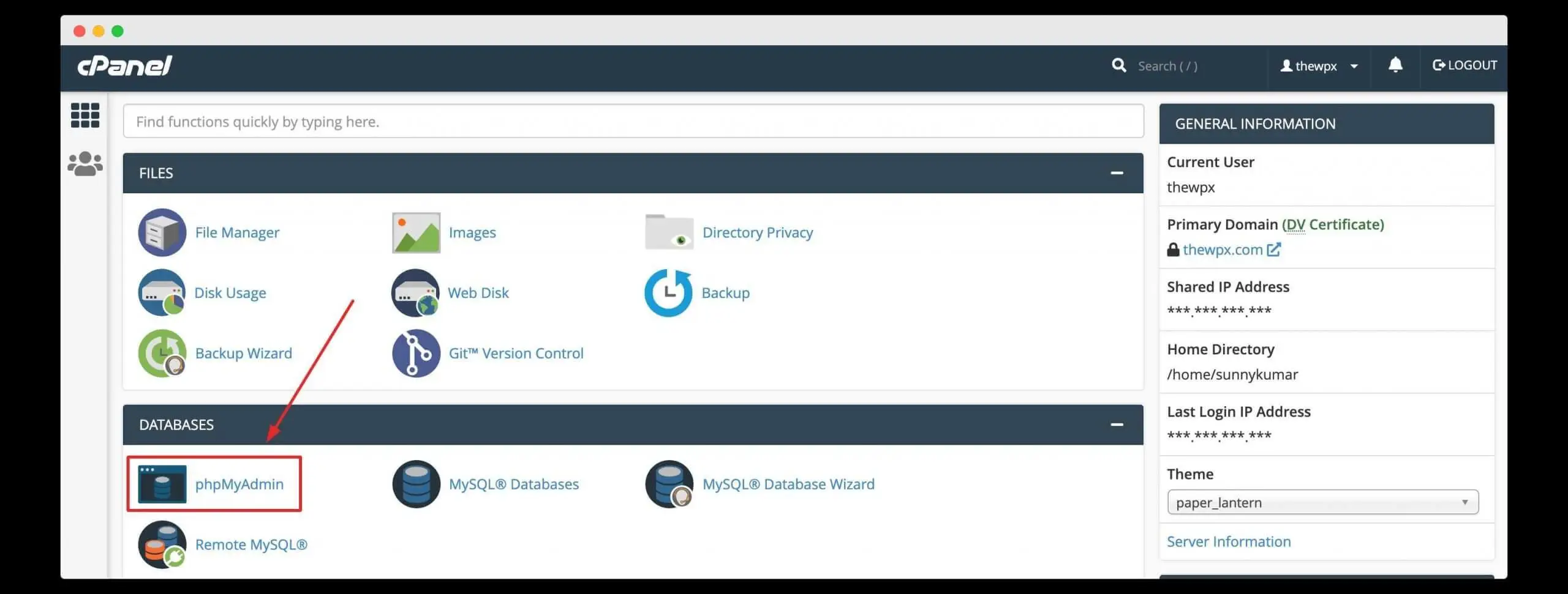 phpMyAdmin in cPanel