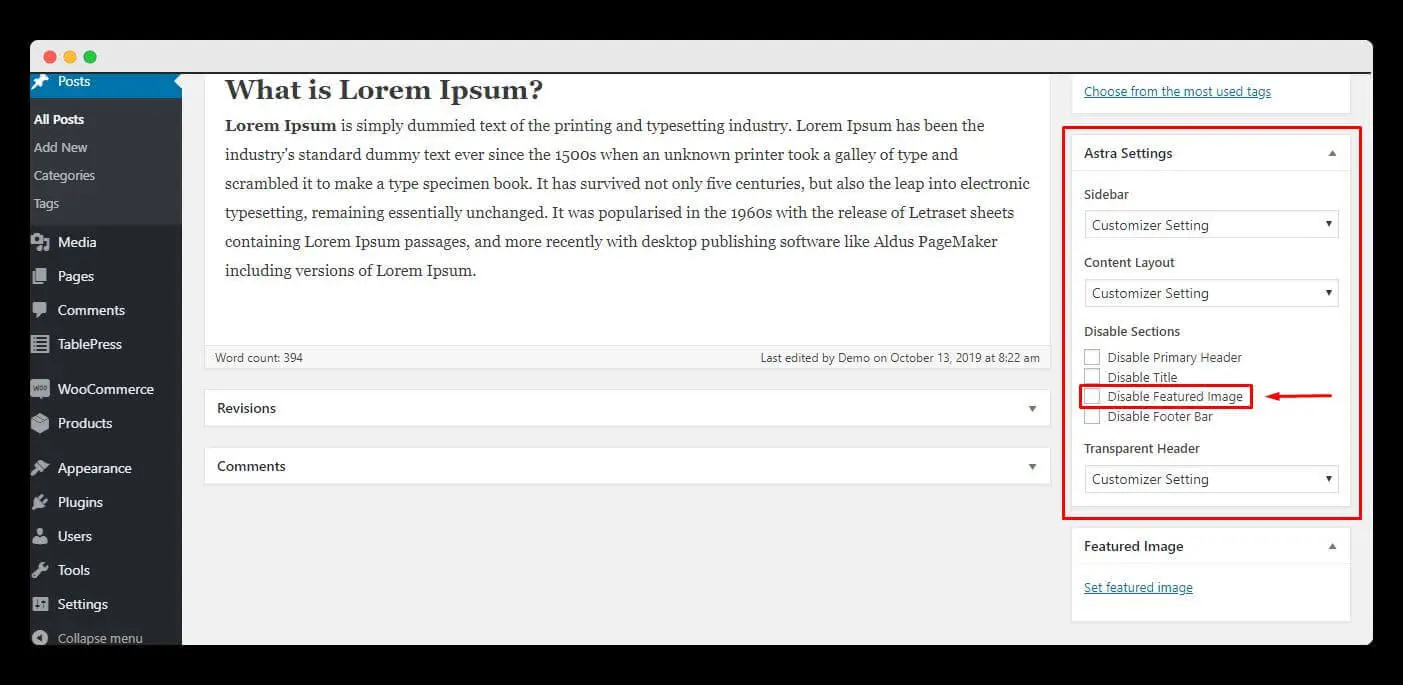 如何在 WordPress 帖子中隱藏特色圖片? Option to hide the featured image in Astra theme