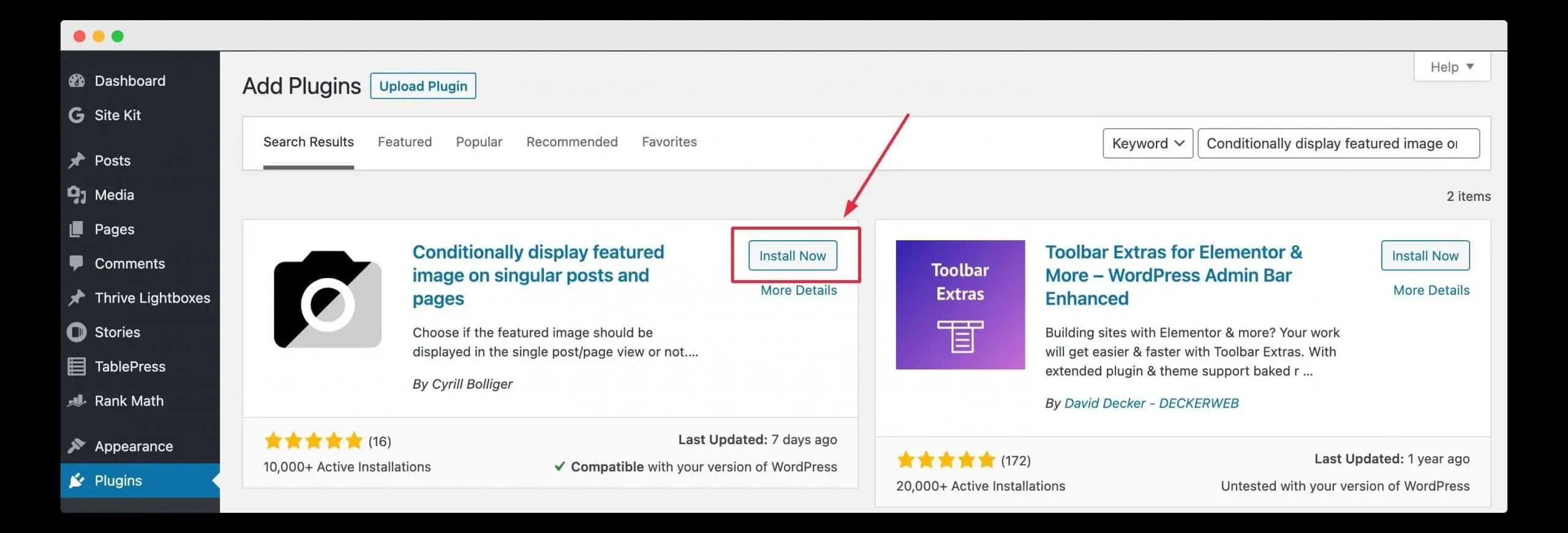 如何在 WordPress 帖子中隱藏特色圖片? Search for the Plugin in WordPress Repository