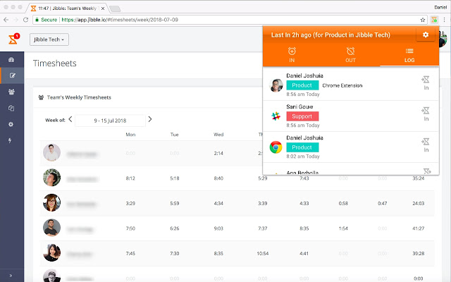 jibble attendance tracker system on the desktop