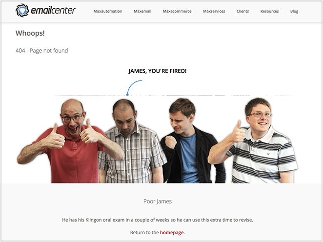 layout by flywheel creative 404 pagini converti emailcenter Marea Britanie captură de ecran bietul James