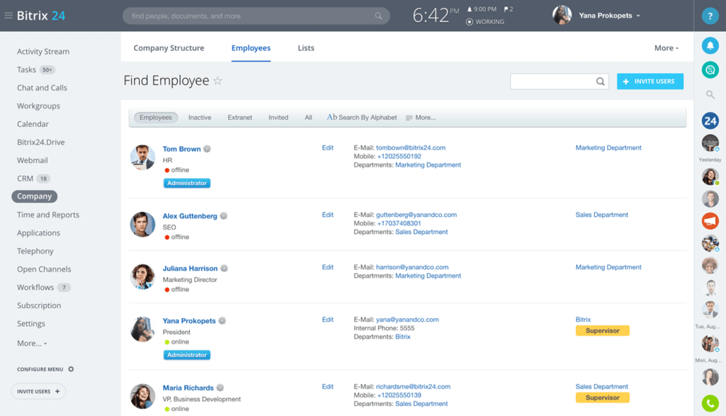Bitrix-24 무료 시간 소프트웨어