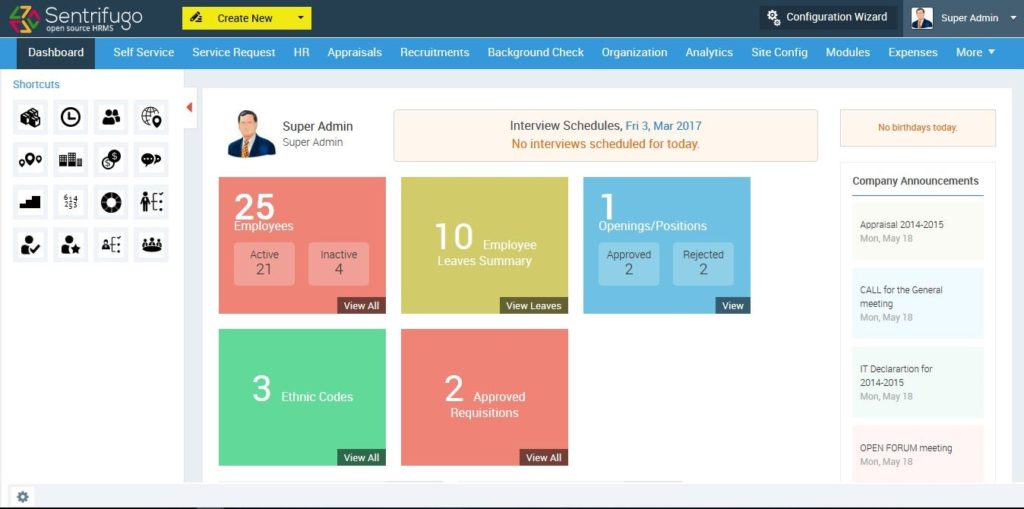 Sentrifugo 무료 hr 소프트웨어