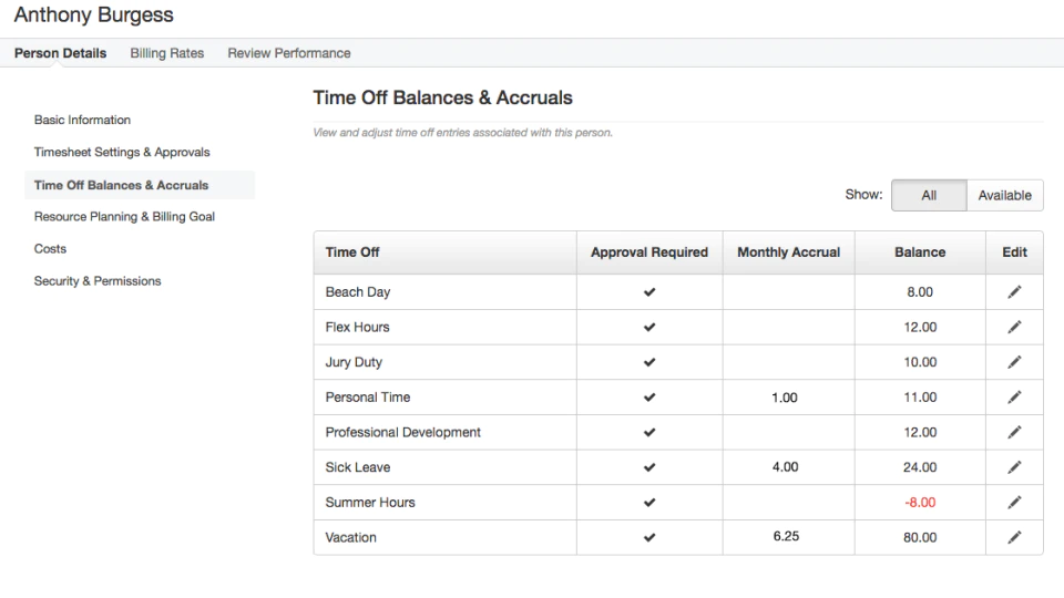 クリック時間のユーザーインターフェイス